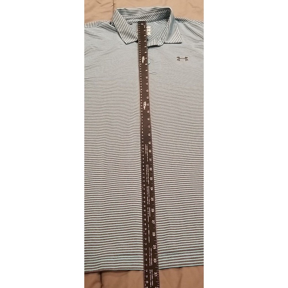 Under Armour Light Blue and White Striped Polo Shirt - Picture 6 of 10